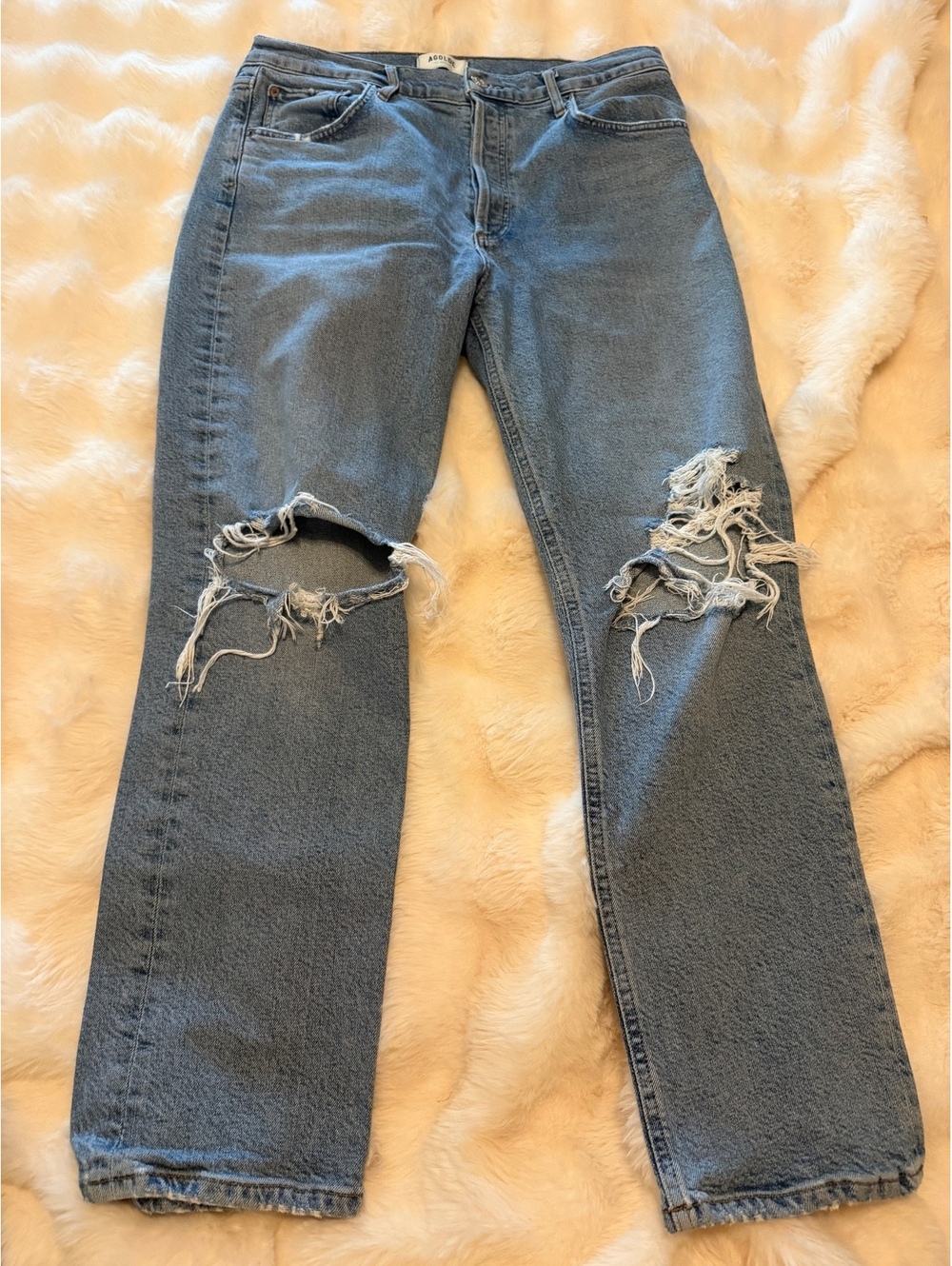 AGOLDE Light Blue Distressed Straight Leg Jeans Size 30